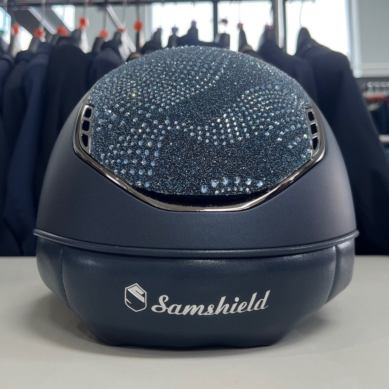 Samshield Miss Shield Blue with Crystal Intarsia top and frontal band - in stock and ready to ship!