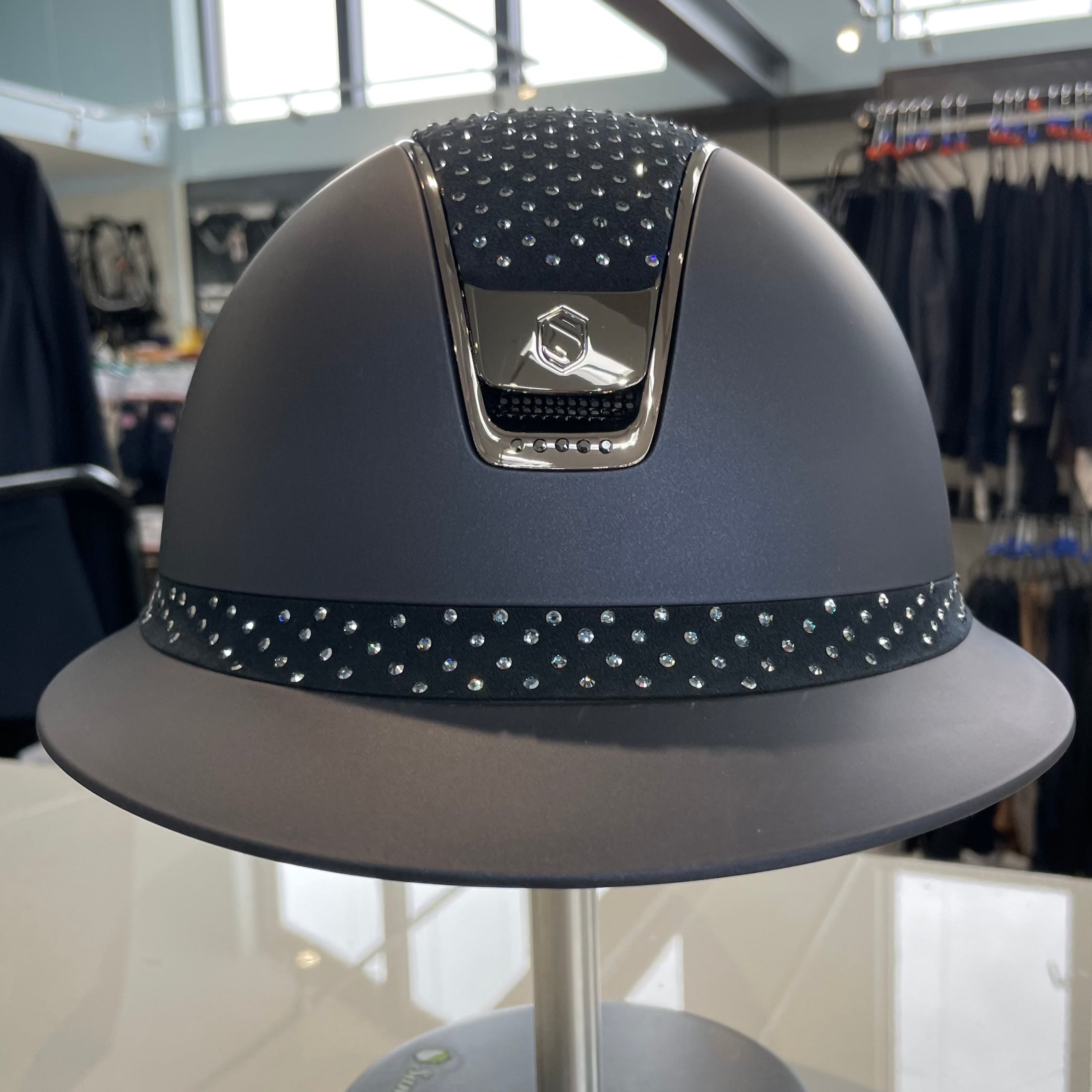 Samshield MissShield Blue with denim blue sparkling stones on top and frontal band and 5 black crystals 2.0 M- in stock and ready to ship!