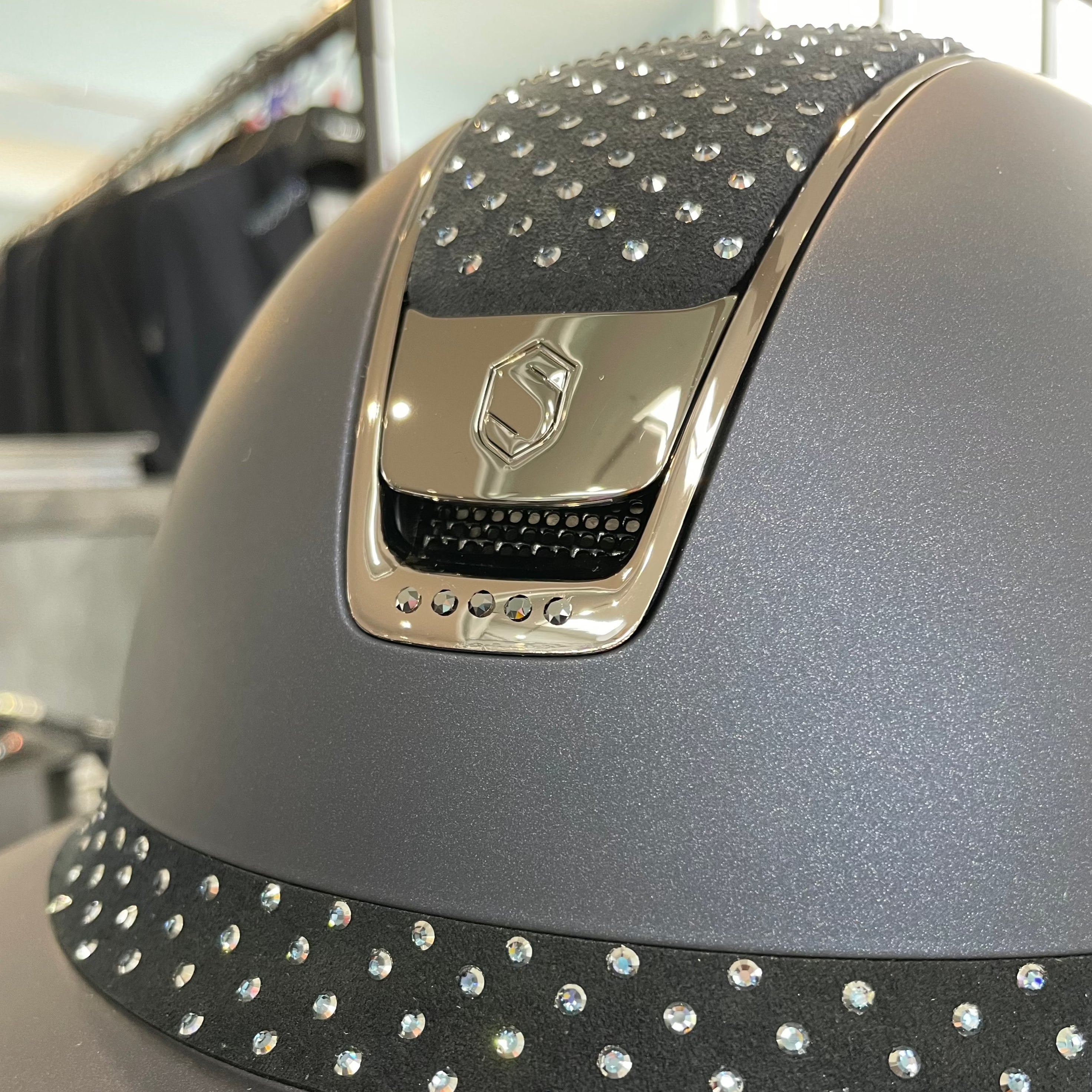 Samshield MissShield Blue with denim blue sparkling stones on top and frontal band and 5 black crystals 2.0 M- in stock and ready to ship!