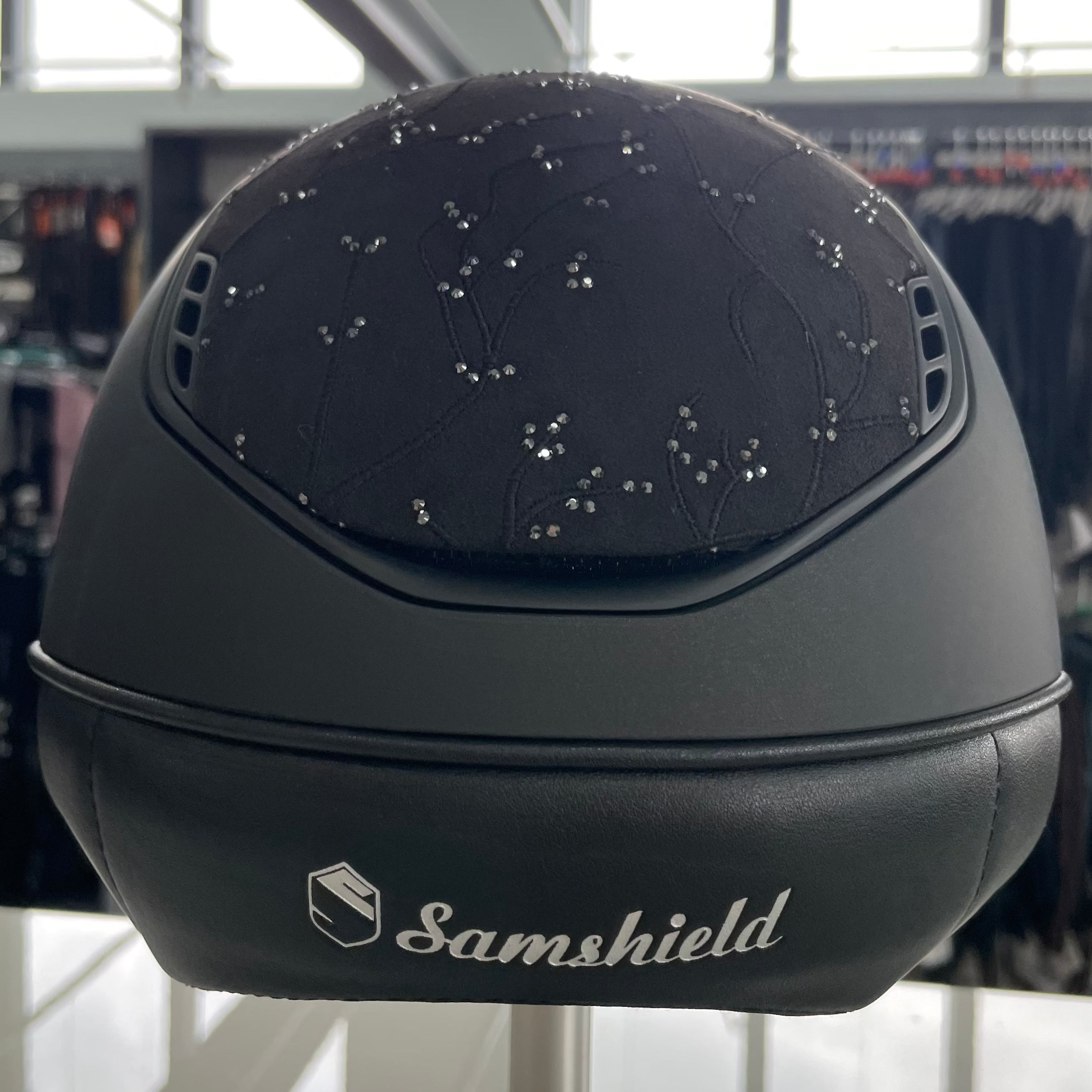 Samshield Miss Shield Black Matt with 5 crystals, crystal leaf top and frontal band 2.0 (M and L available)- in stock and ready to ship!