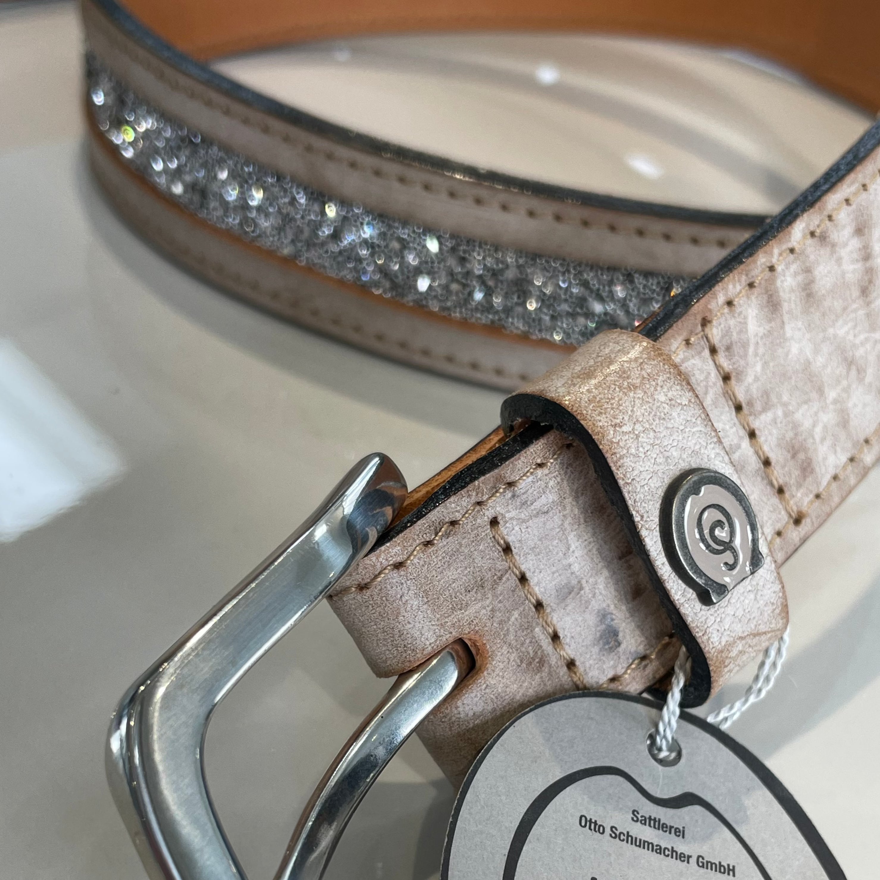 Otto Schumacher Taupe fine medley crystal Belt 85cm- in stock and ready to wear!