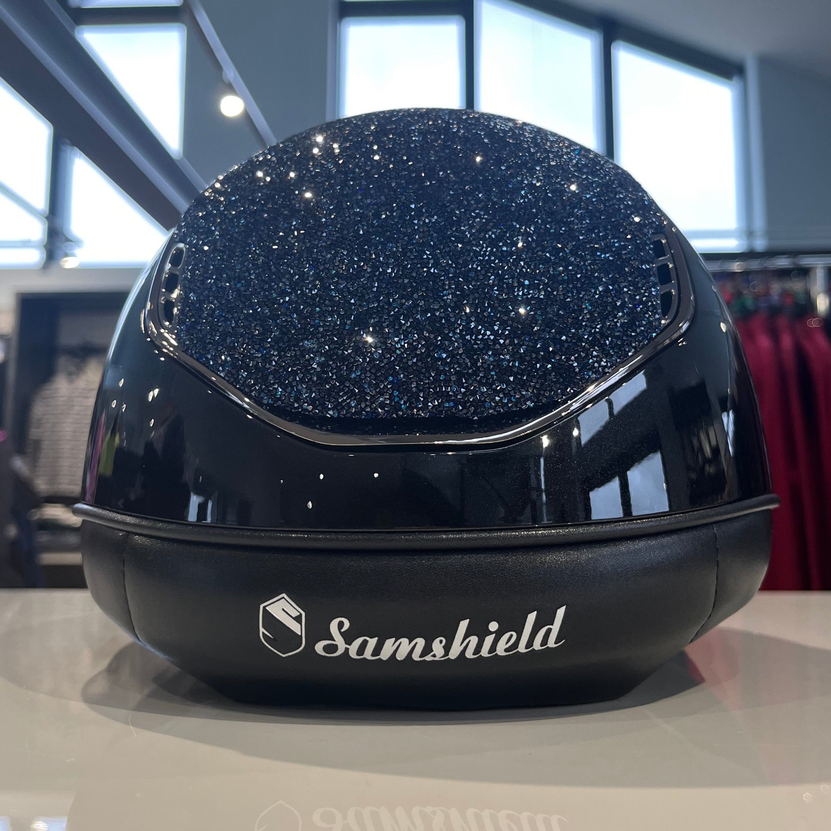 Samshield Miss Shield 2.0 Black glossy, ultra fine rock cosmic night swarovski top and frontal band L - in stock and ready to ship!