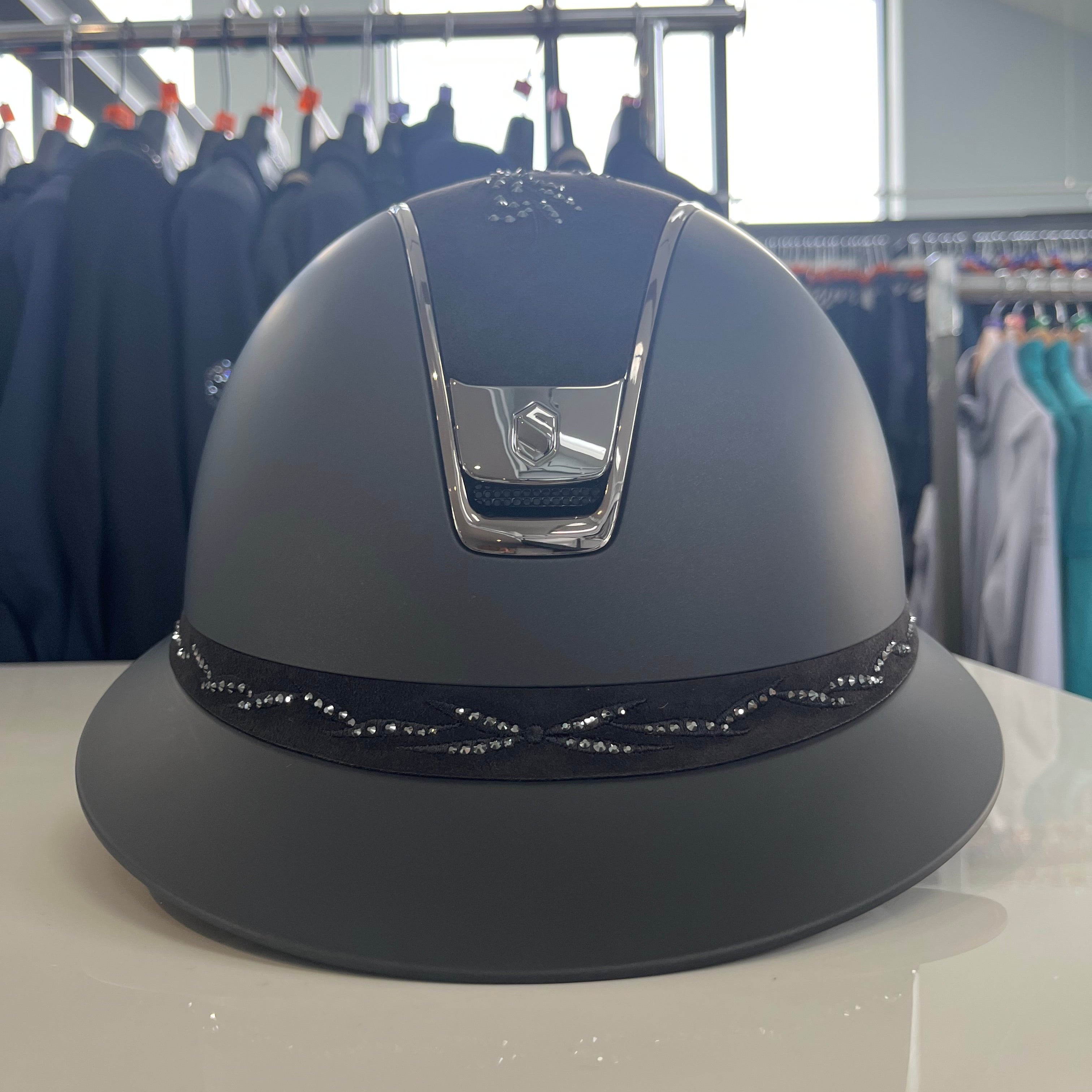 Samshield Miss Shield 2.0 Black with flower swarovski top and frontal band - in stock and ready to ship!