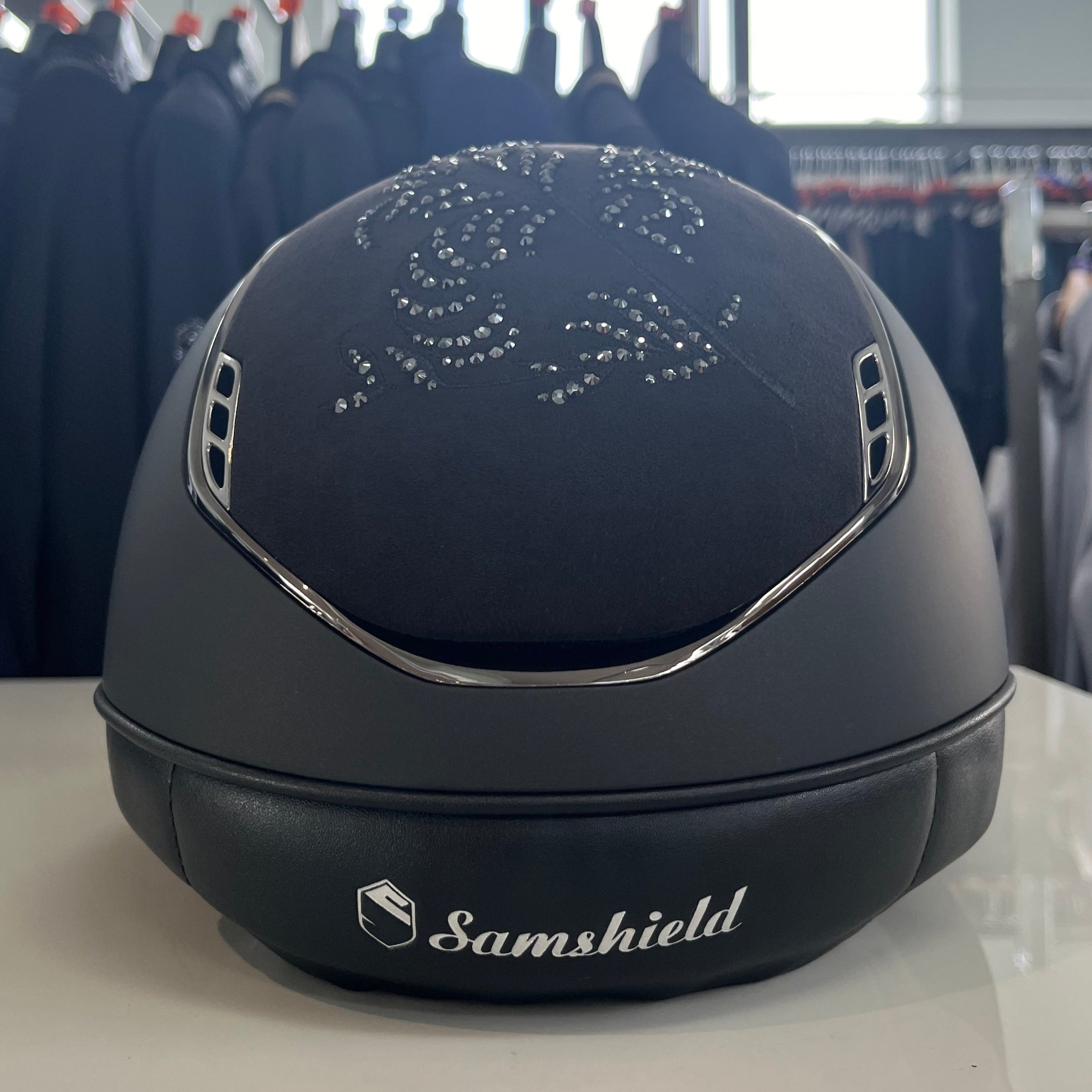 Samshield Miss Shield 2.0 Black with flower swarovski top and frontal band - in stock and ready to ship!