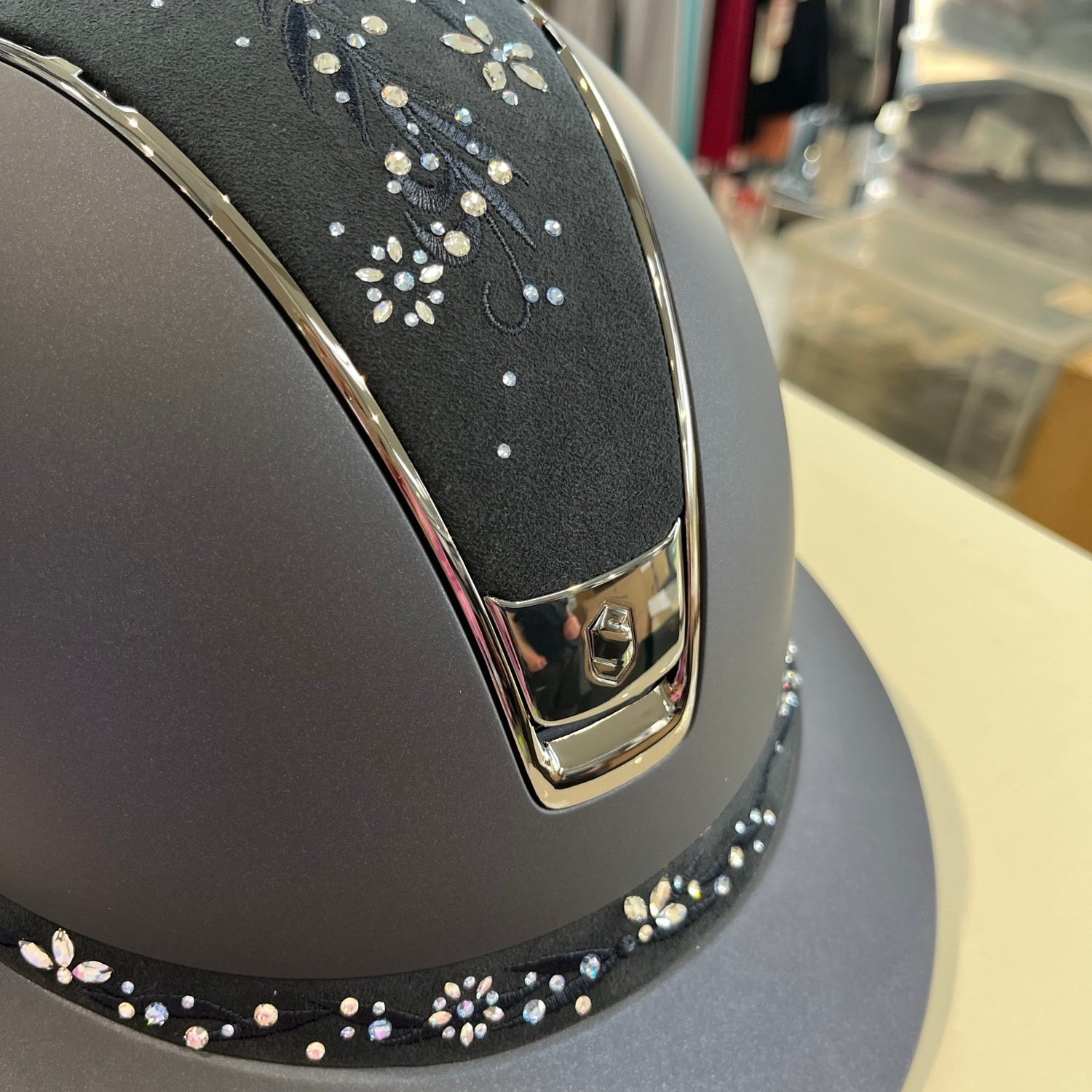Samshield MissShield 2.0 Blue with flower jewel top and frontal band M- in stock and ready to ship!