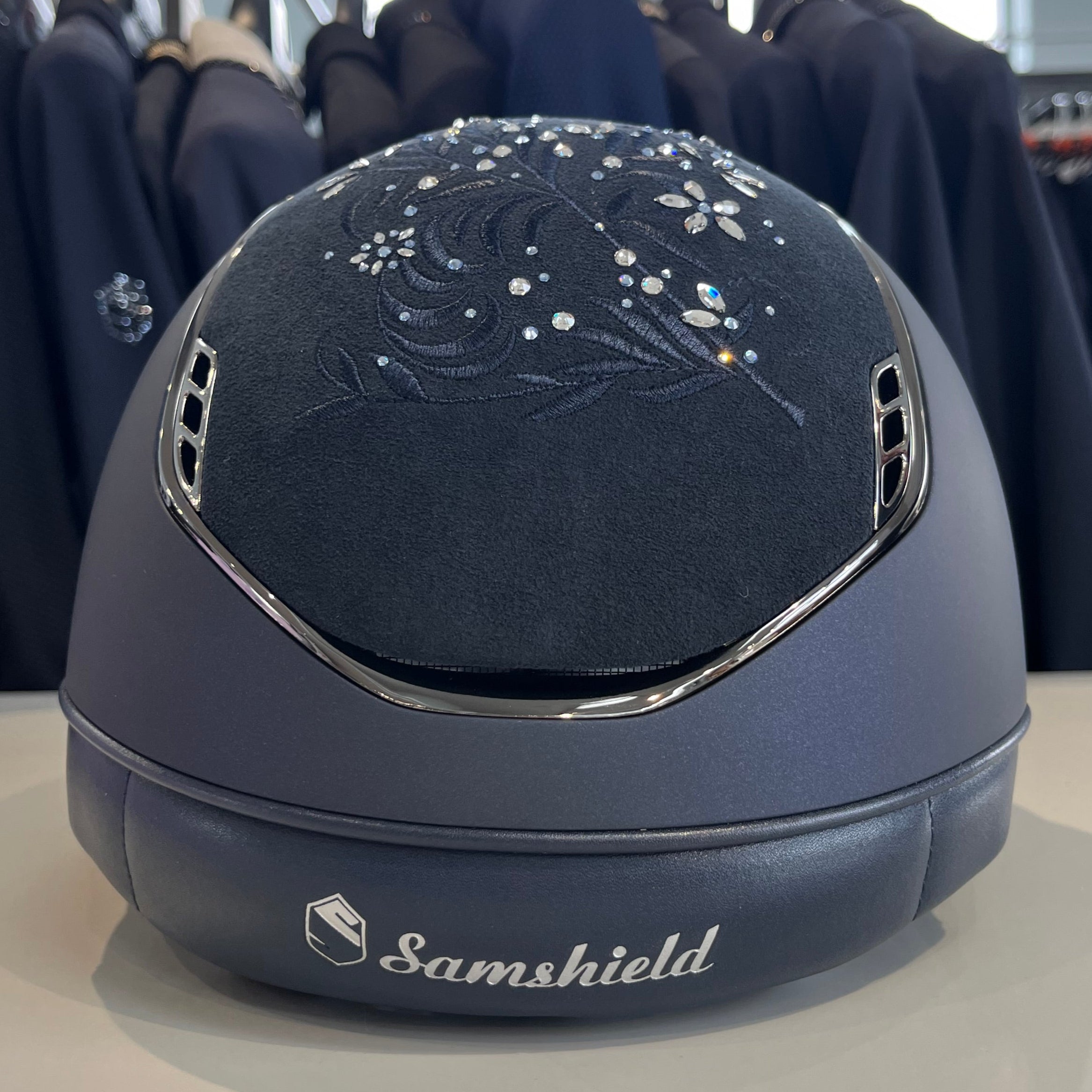 Samshield MissShield 2.0 Blue with flower jewel top and frontal band M- in stock and ready to ship!