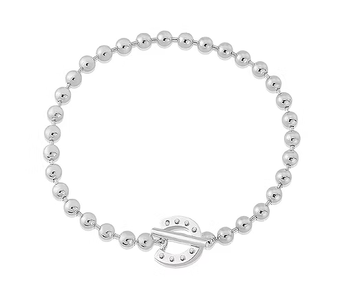 Stirrup & Lead - Sterling Silver CZ T Bar Horseshoe Beaded Bracelet