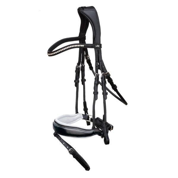 Schockemohle Malibu Rolled Snaffle Bridle -Black Patent White
