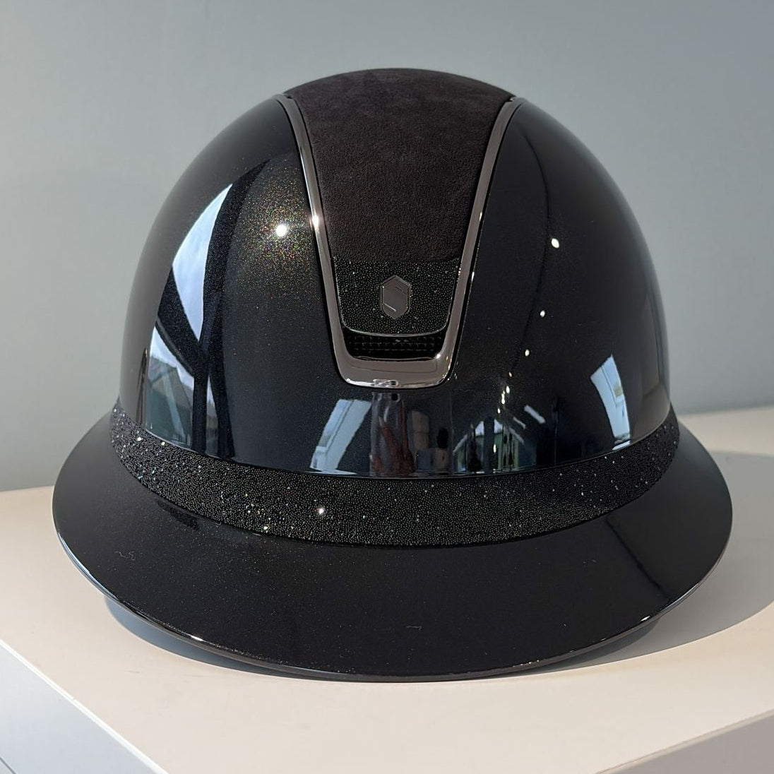 Samshield Miss Shield 2.0 Black Glossy with Alcantara top and Crystal fabric badge and frontal band M- S305