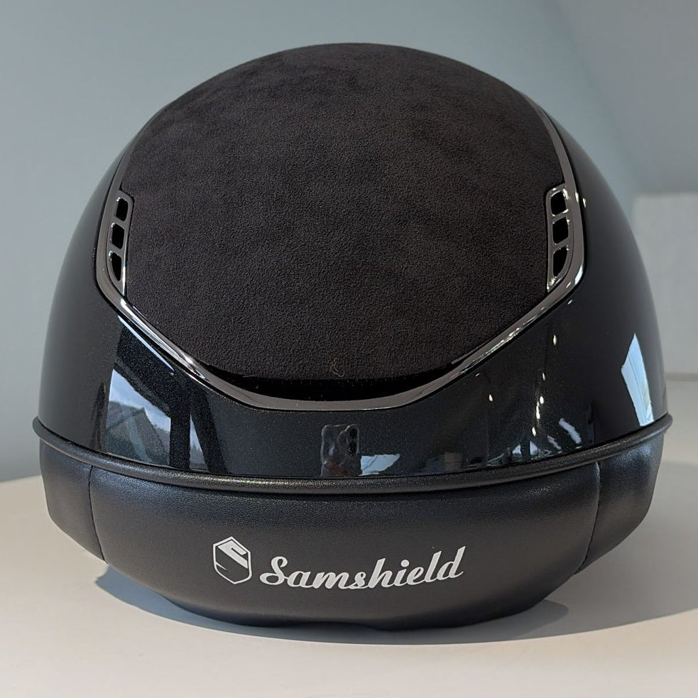 Samshield Miss Shield 2.0 Black Glossy with Alcantara top and Crystal fabric badge and frontal band M- S305