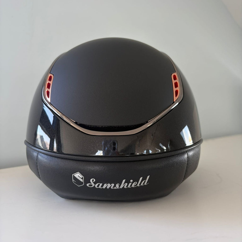 Samshield Miss Shield 2.0 Black Glossy with Matt Top and Pink/Gold Crystal Fabric Badge & Frontal Band M - S311