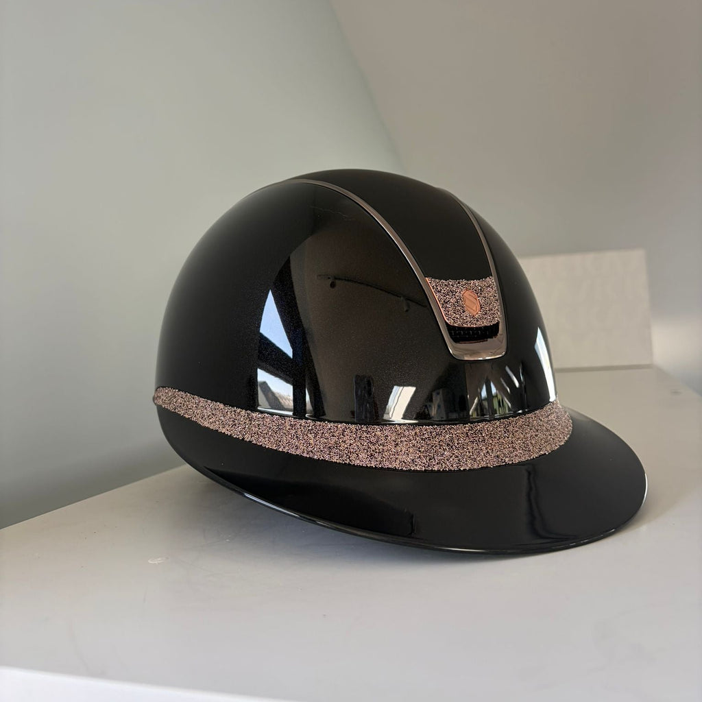 Samshield Miss Shield 2.0 Black Glossy with Matt Top and Pink/Gold Crystal Fabric Badge & Frontal Band M - S311