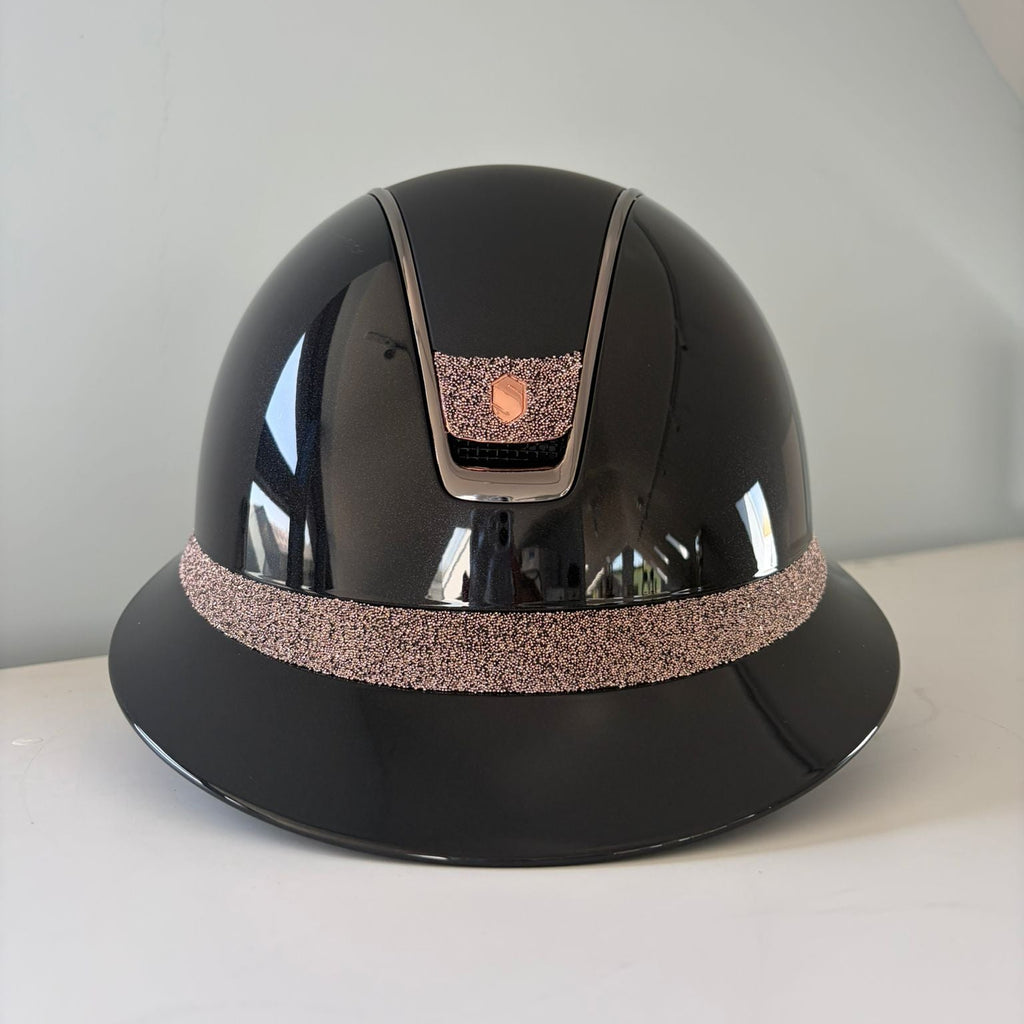 Samshield Miss Shield 2.0 Black Glossy with Matt Top and Pink/Gold Crystal Fabric Badge & Frontal Band M - S311