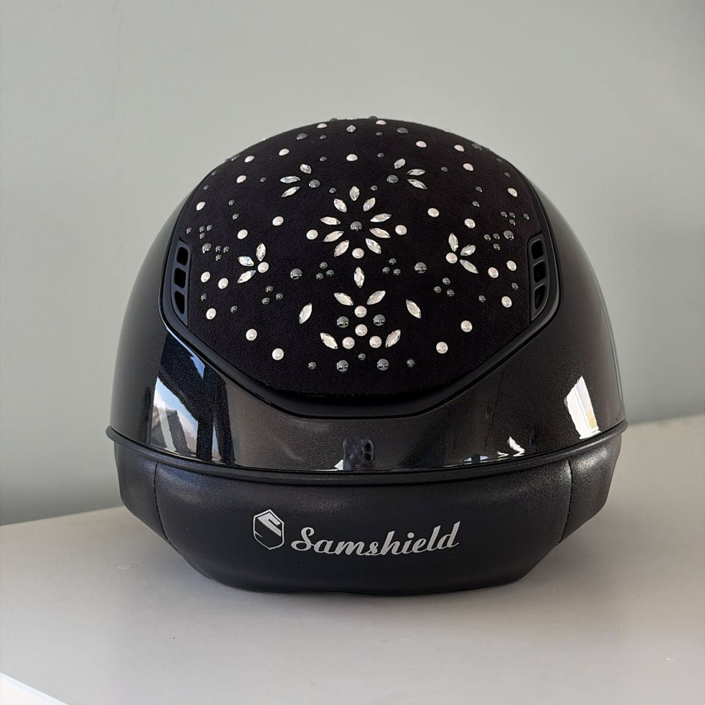 Samshield Miss Shield 2.0 Glossy Black with Pearl Drops Top and Alcantara Frontal Band M - S327