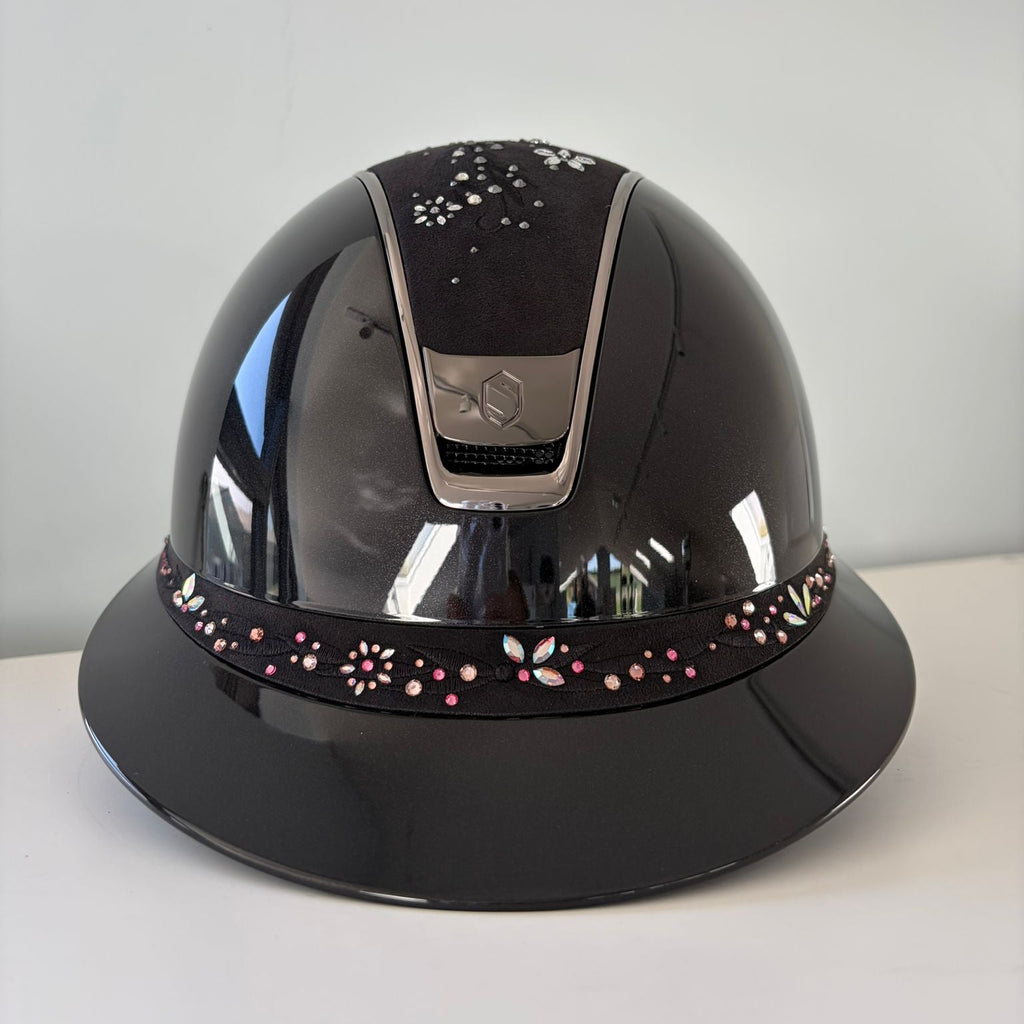 Samshield Miss Shield 2.0 Glossy Black with Black Flower Jewel Top and Pink Frontal Band M - S333