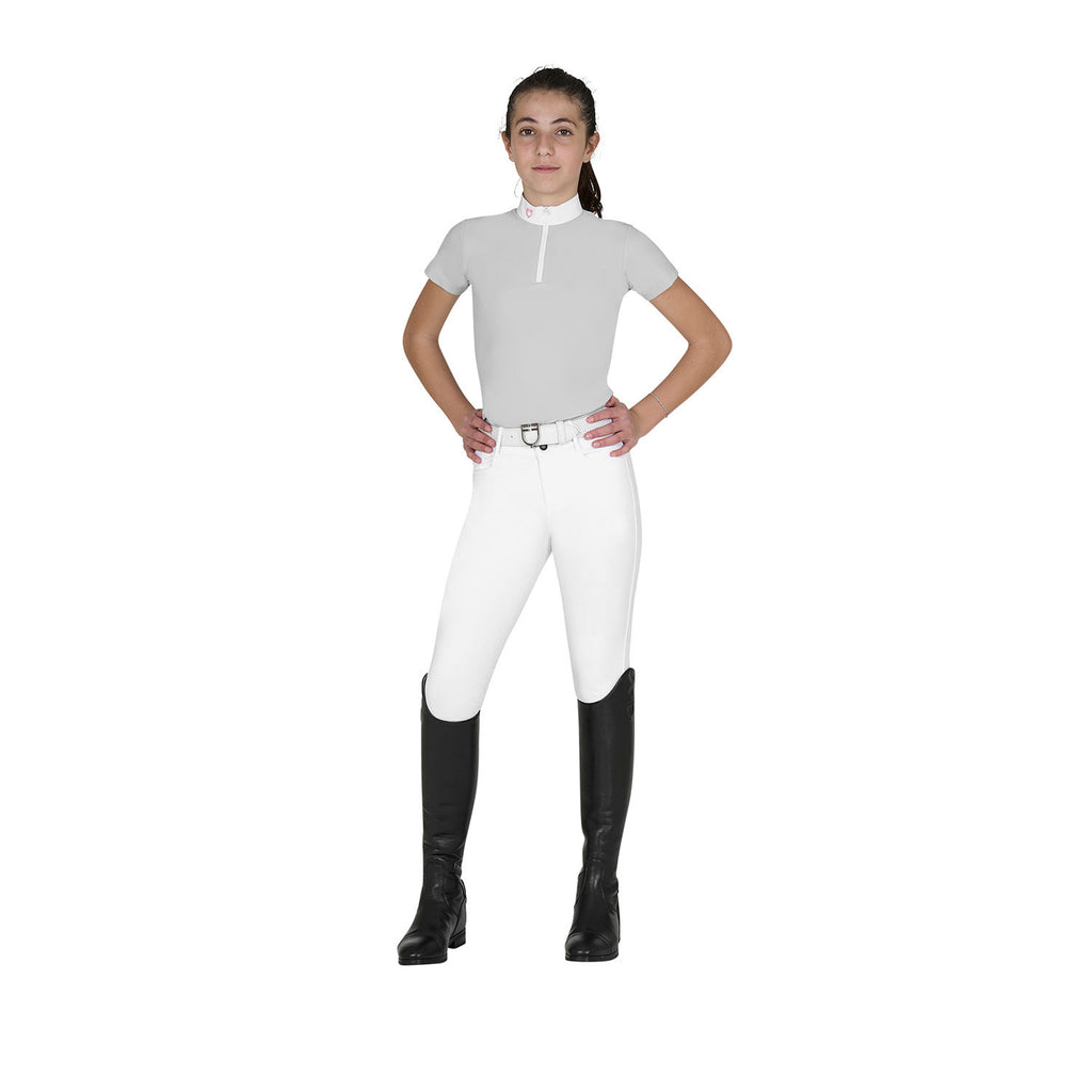 Girls' slim fit competition polo shirt with zip