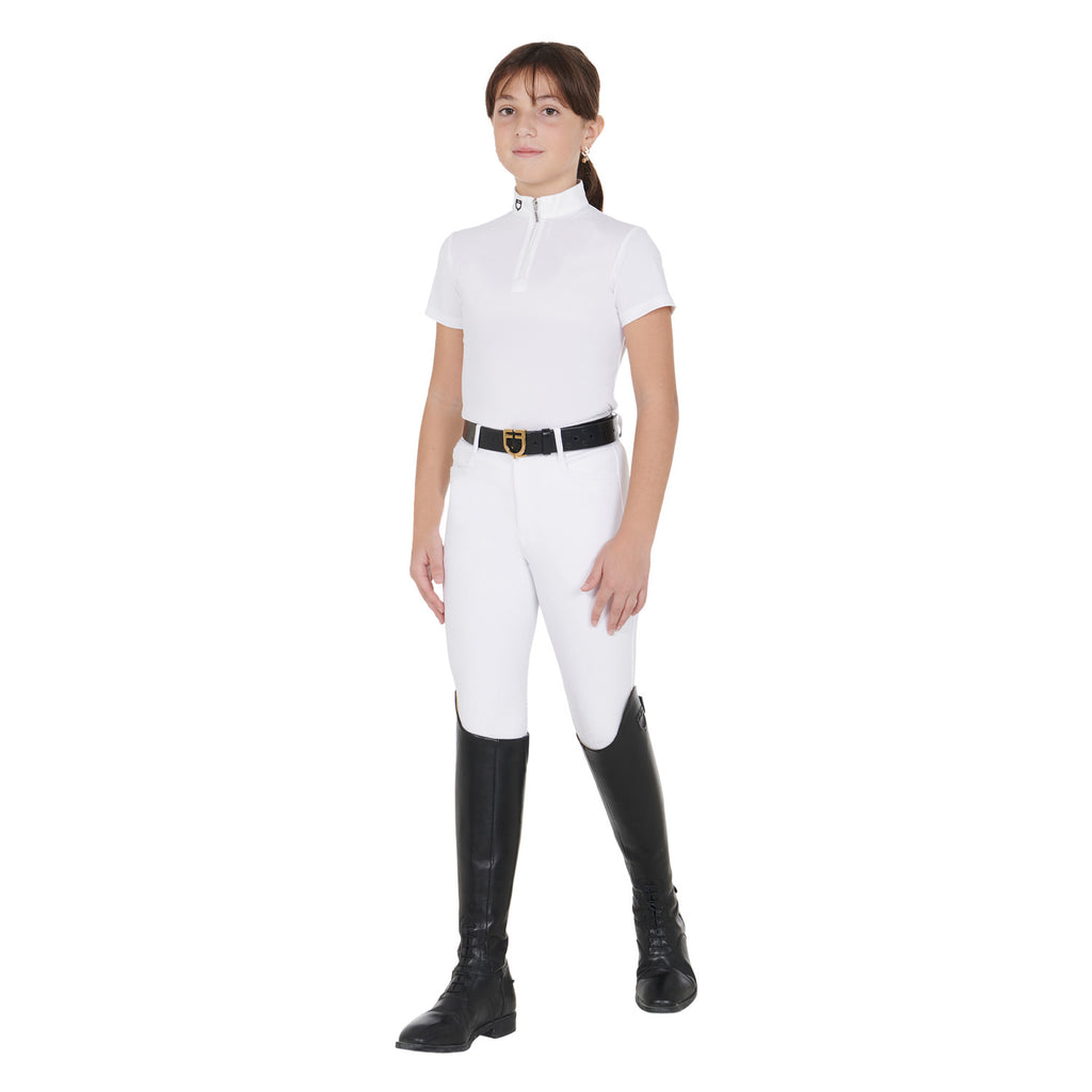 Girls' slim fit competition polo shirt with zip