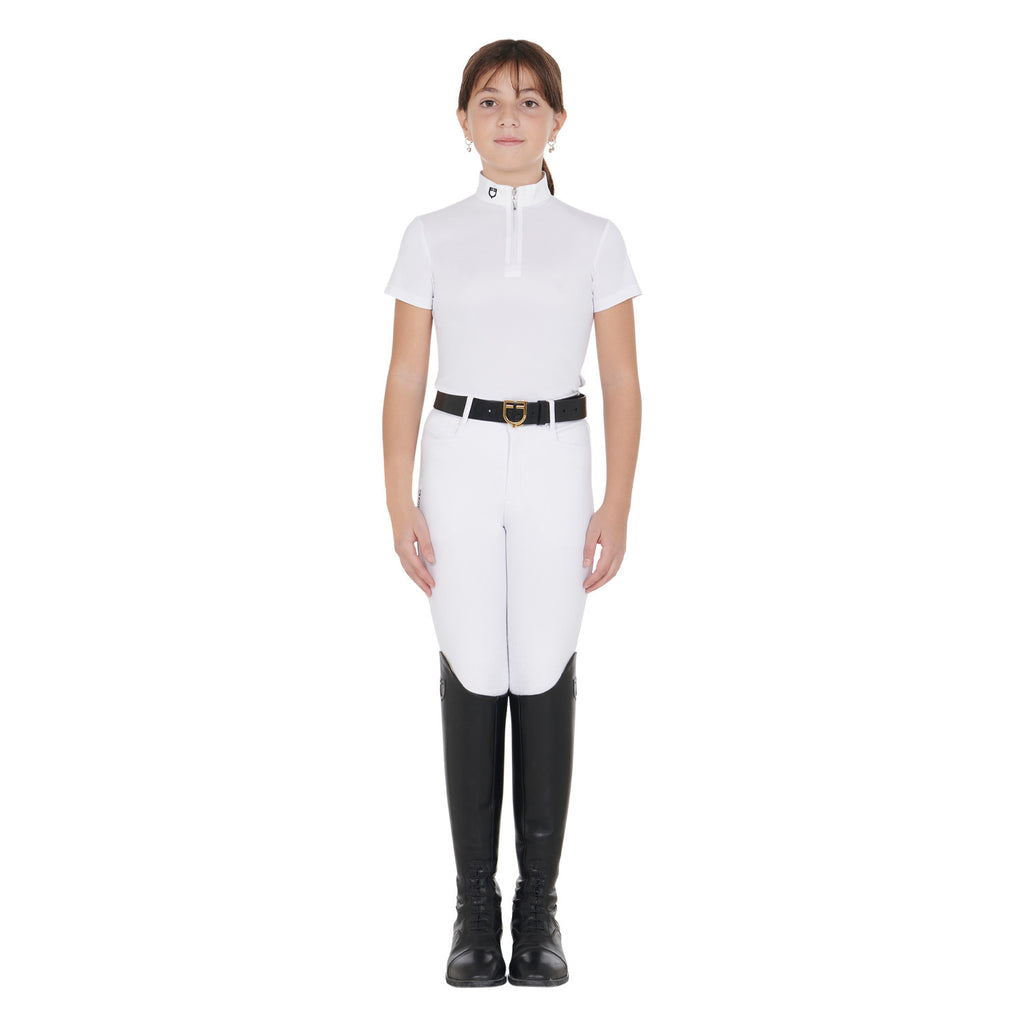 Girls' slim fit competition polo shirt with zip