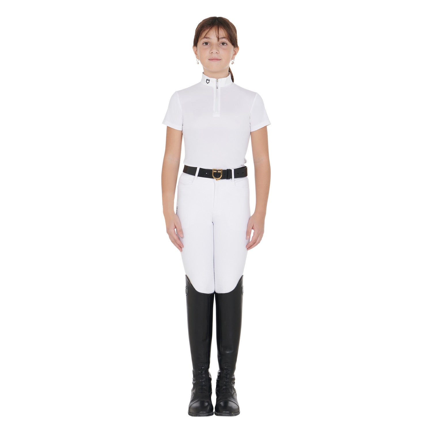 Girls' slim fit competition polo shirt with zip