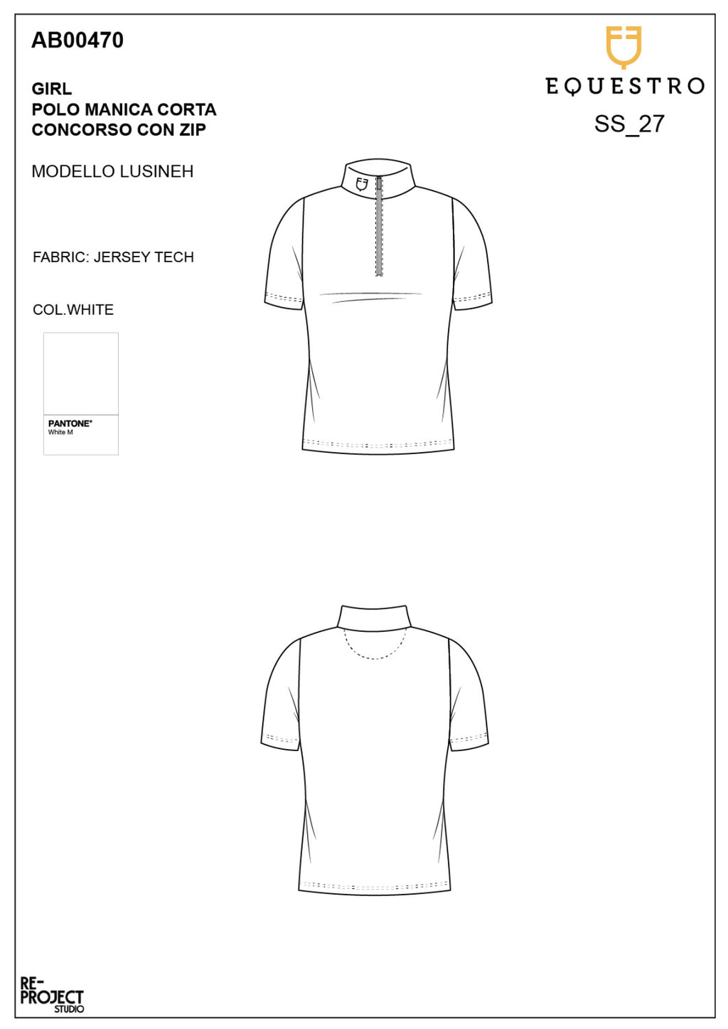 Girls' slim fit competition polo shirt with zip