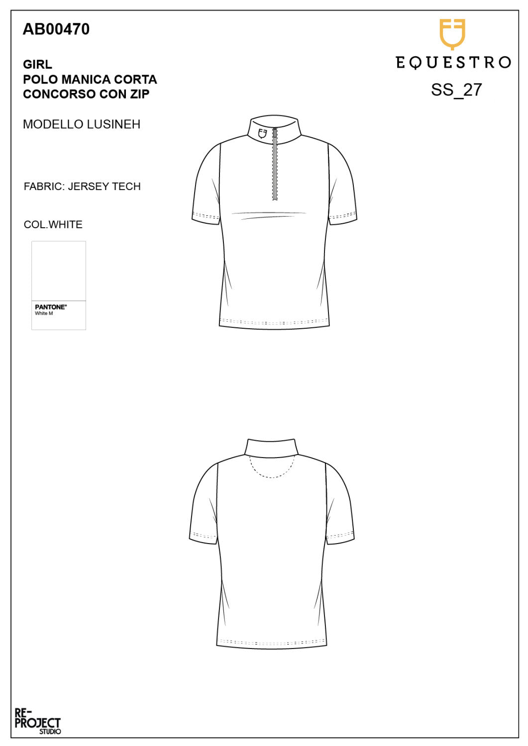 Girls' slim fit competition polo shirt with zip