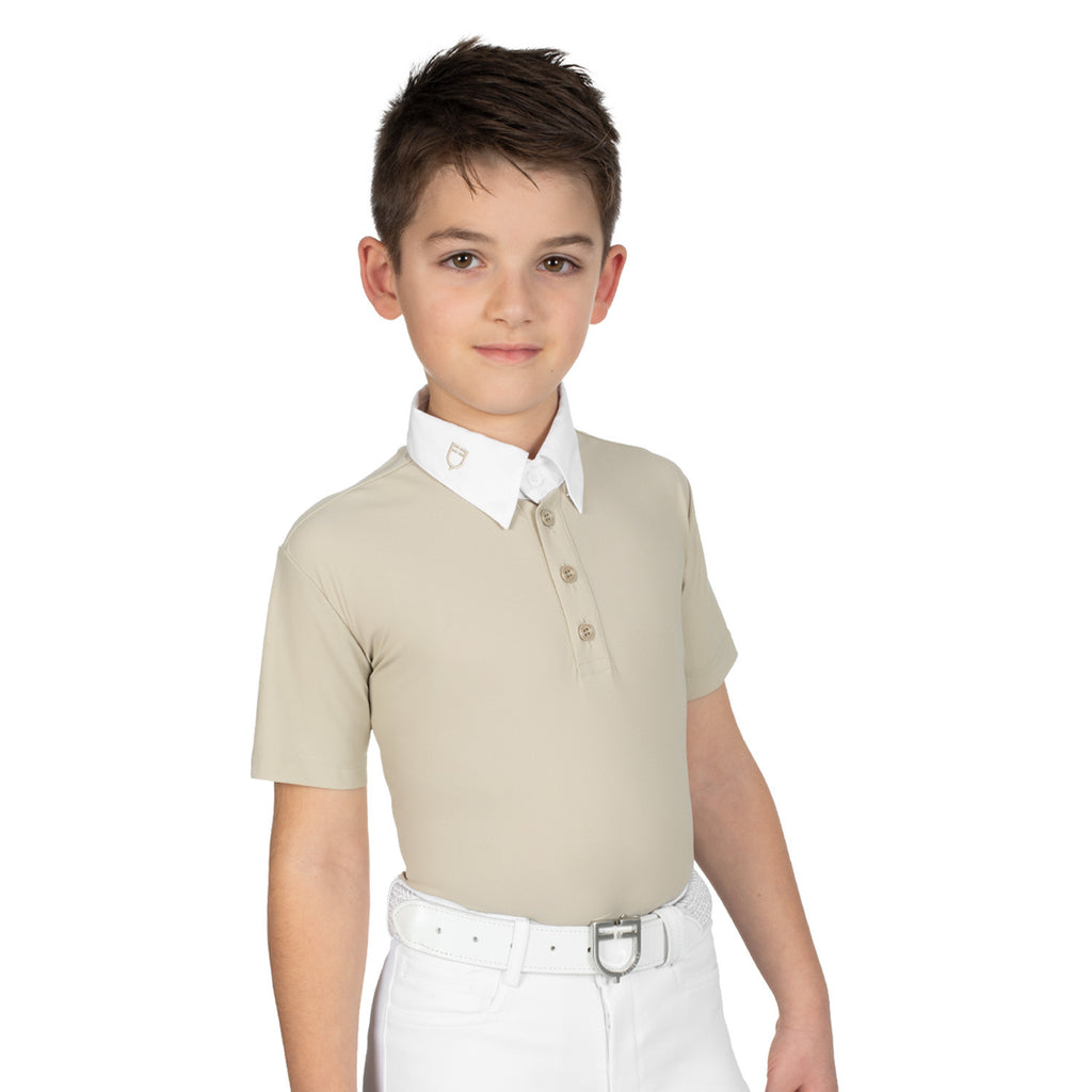 Boys' slim fit competition polo shirt with four buttons
