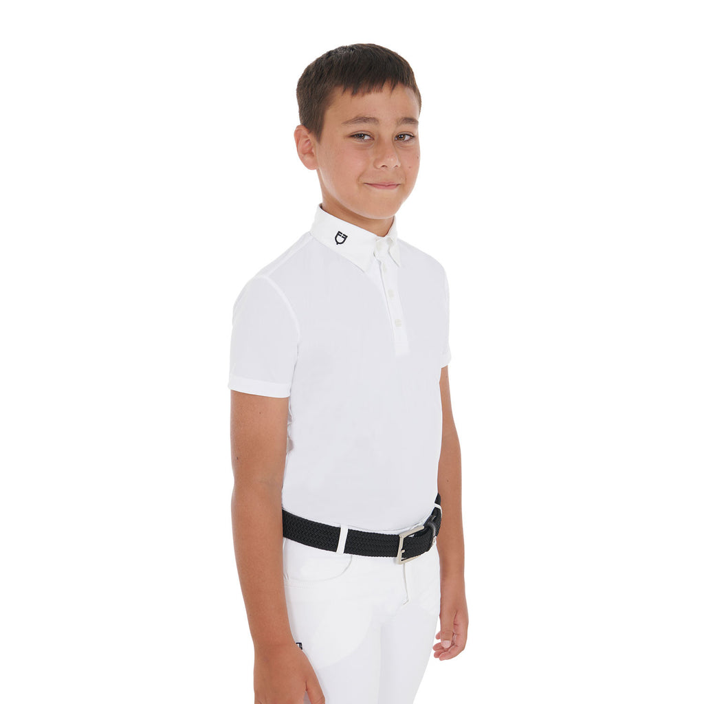 Boys' slim fit competition polo shirt with four buttons