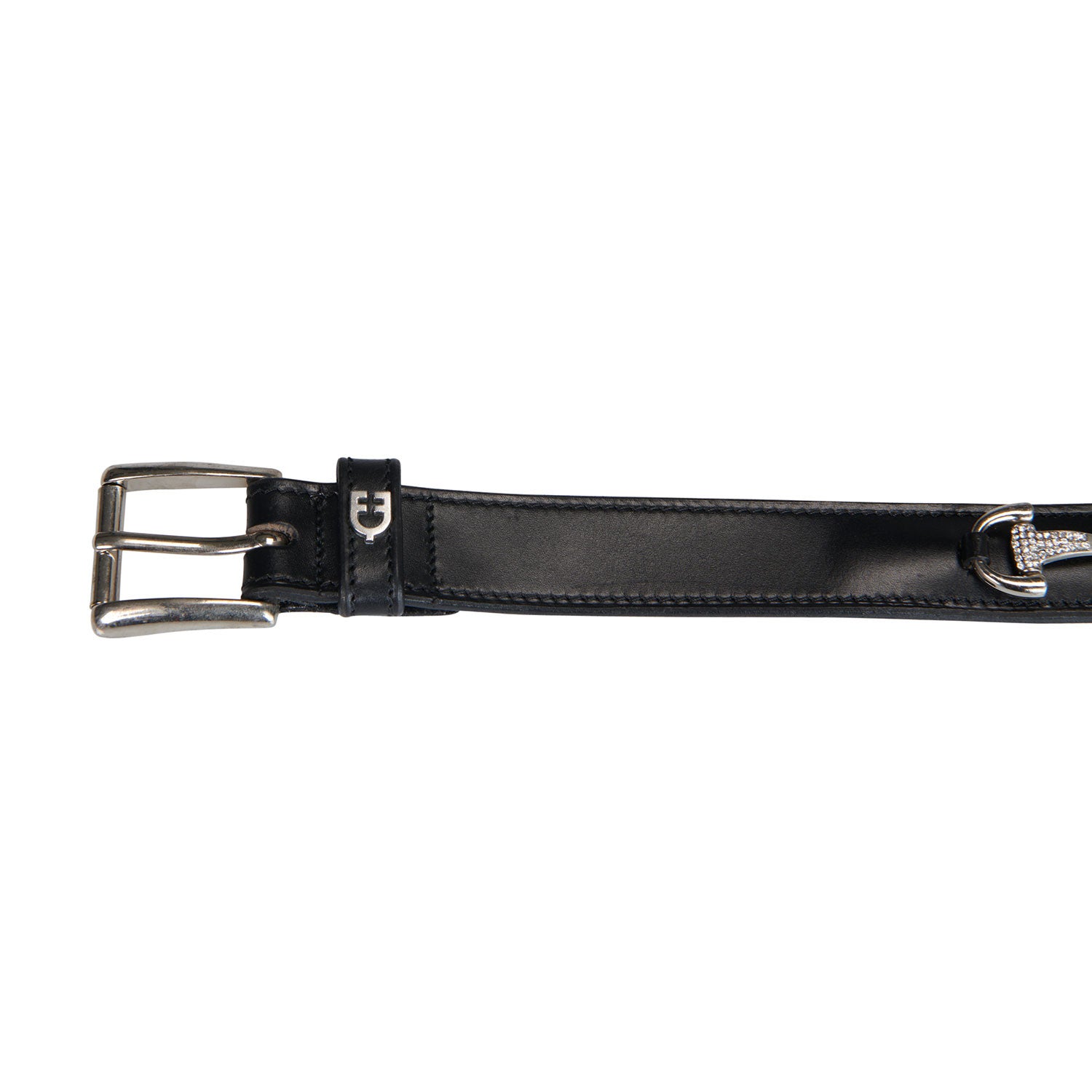 Leather belt with snaffle bits and rhinestones