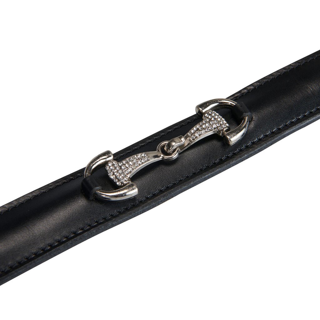 Leather belt with snaffle bits and rhinestones