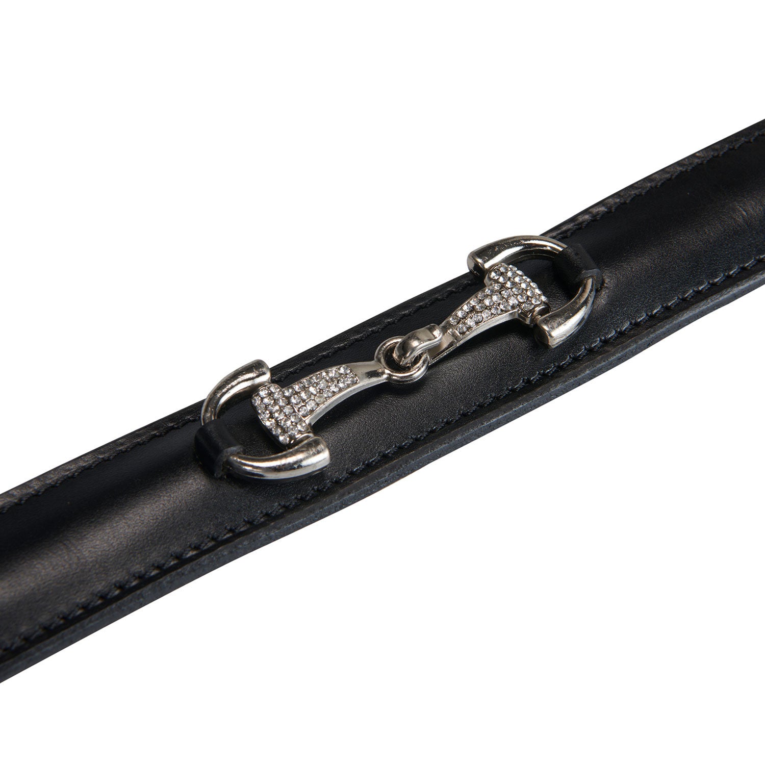 Leather belt with snaffle bits and rhinestones
