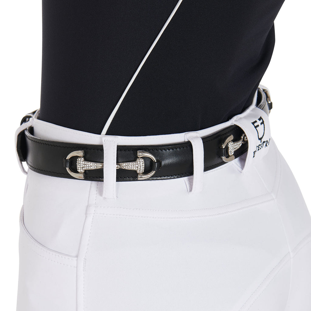 Leather belt with snaffle bits and rhinestones
