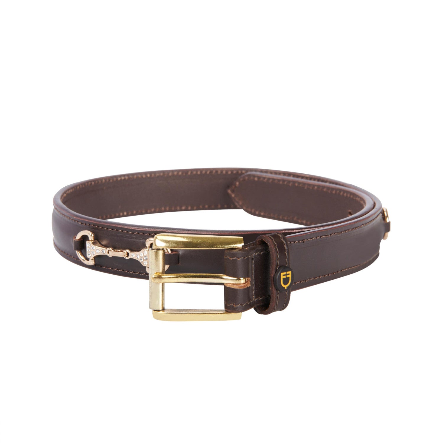 Equestro Leather belt with snaffle bits and rhinestones