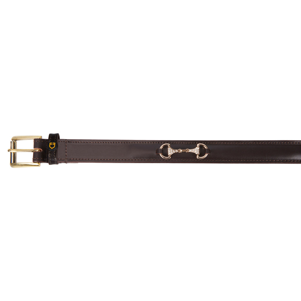 Leather belt with snaffle bits and rhinestones
