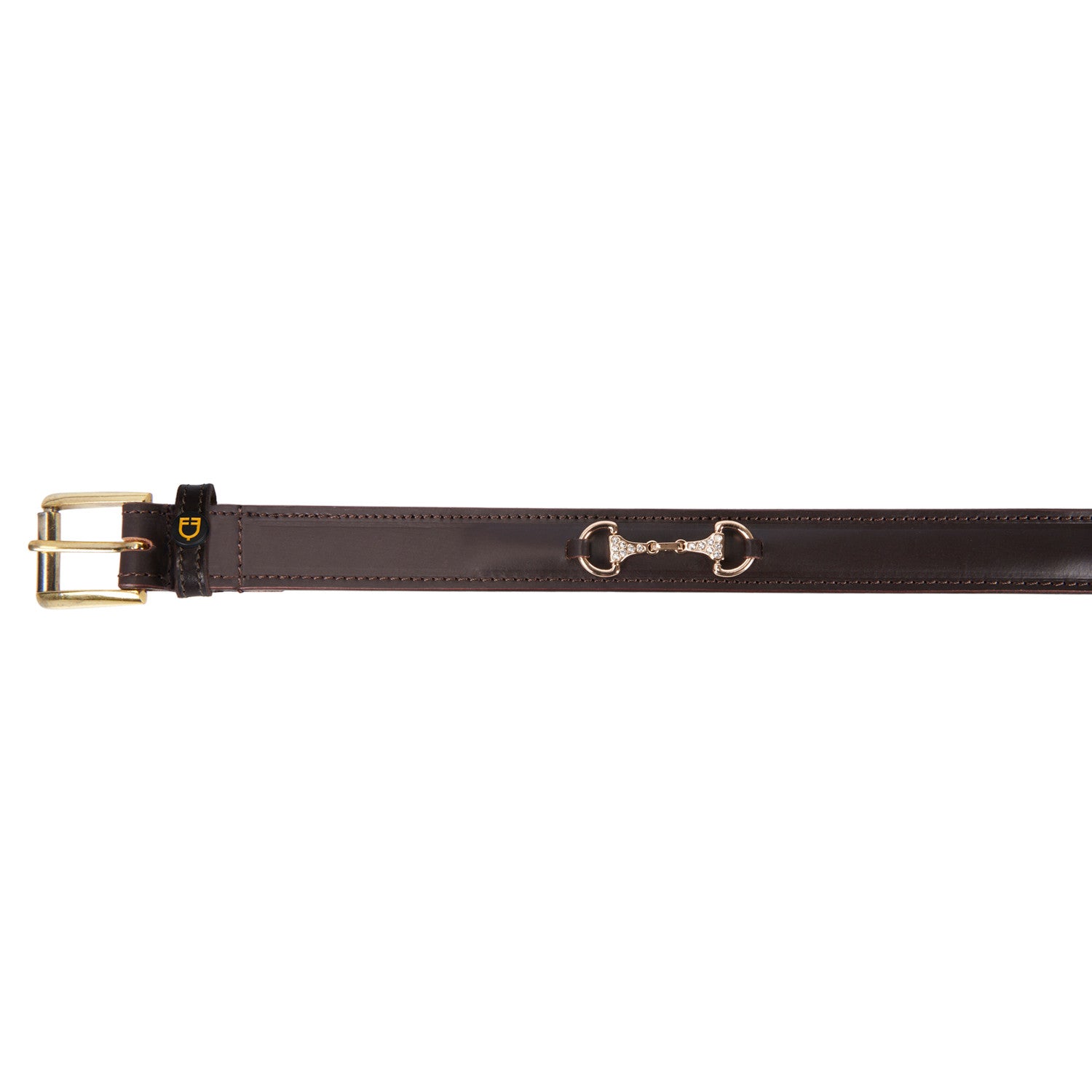 Leather belt with snaffle bits and rhinestones