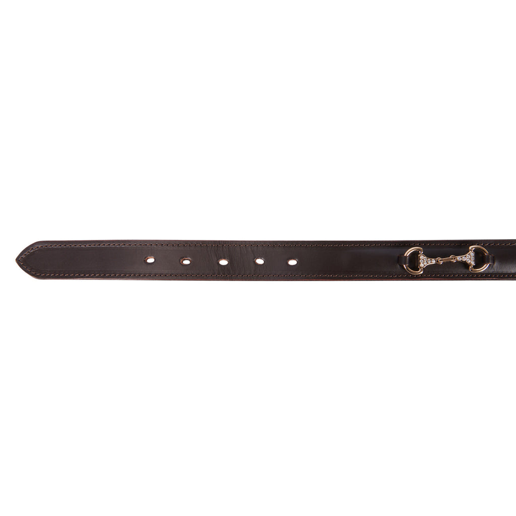 Leather belt with snaffle bits and rhinestones