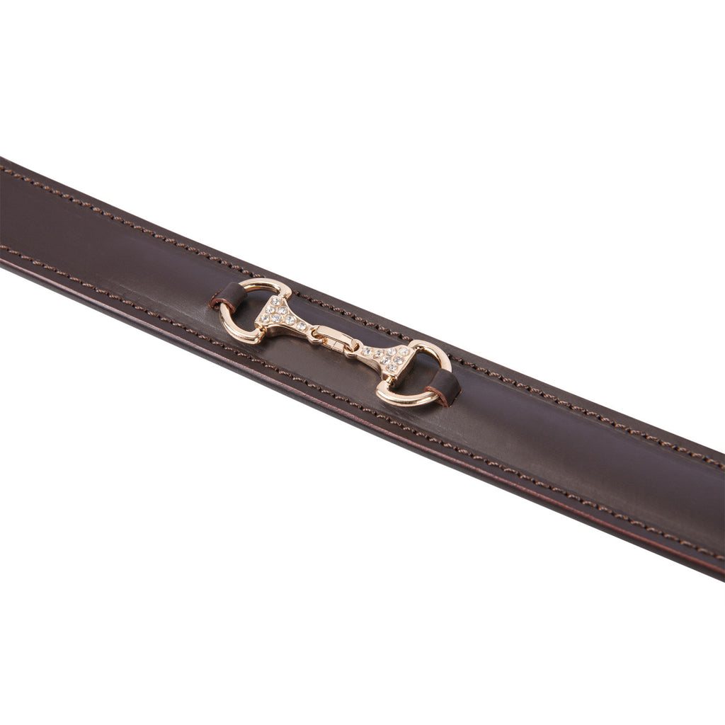 Leather belt with snaffle bits and rhinestones