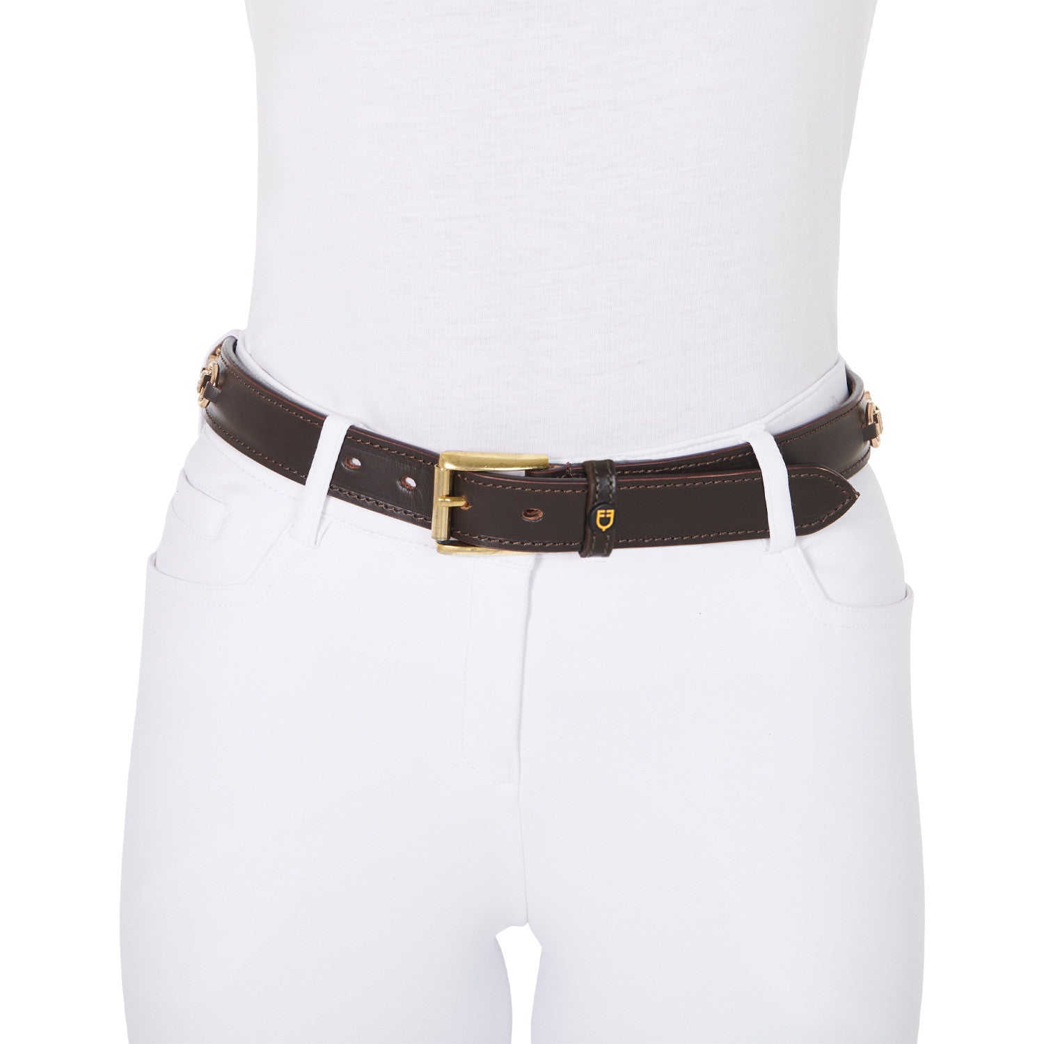 Leather belt with snaffle bits and rhinestones
