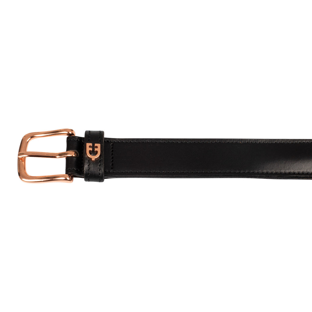 English belt with rose gold snaffle bits