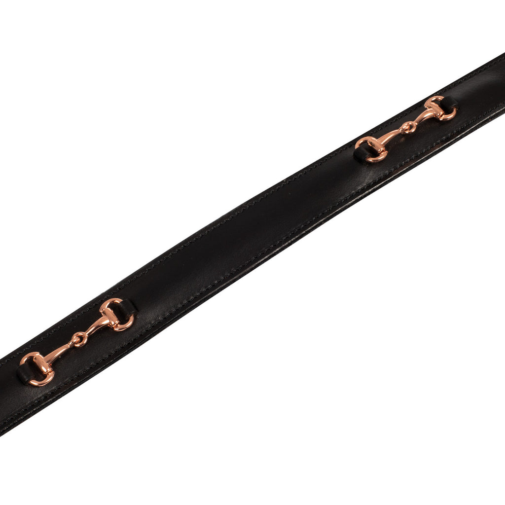 English belt with rose gold snaffle bits