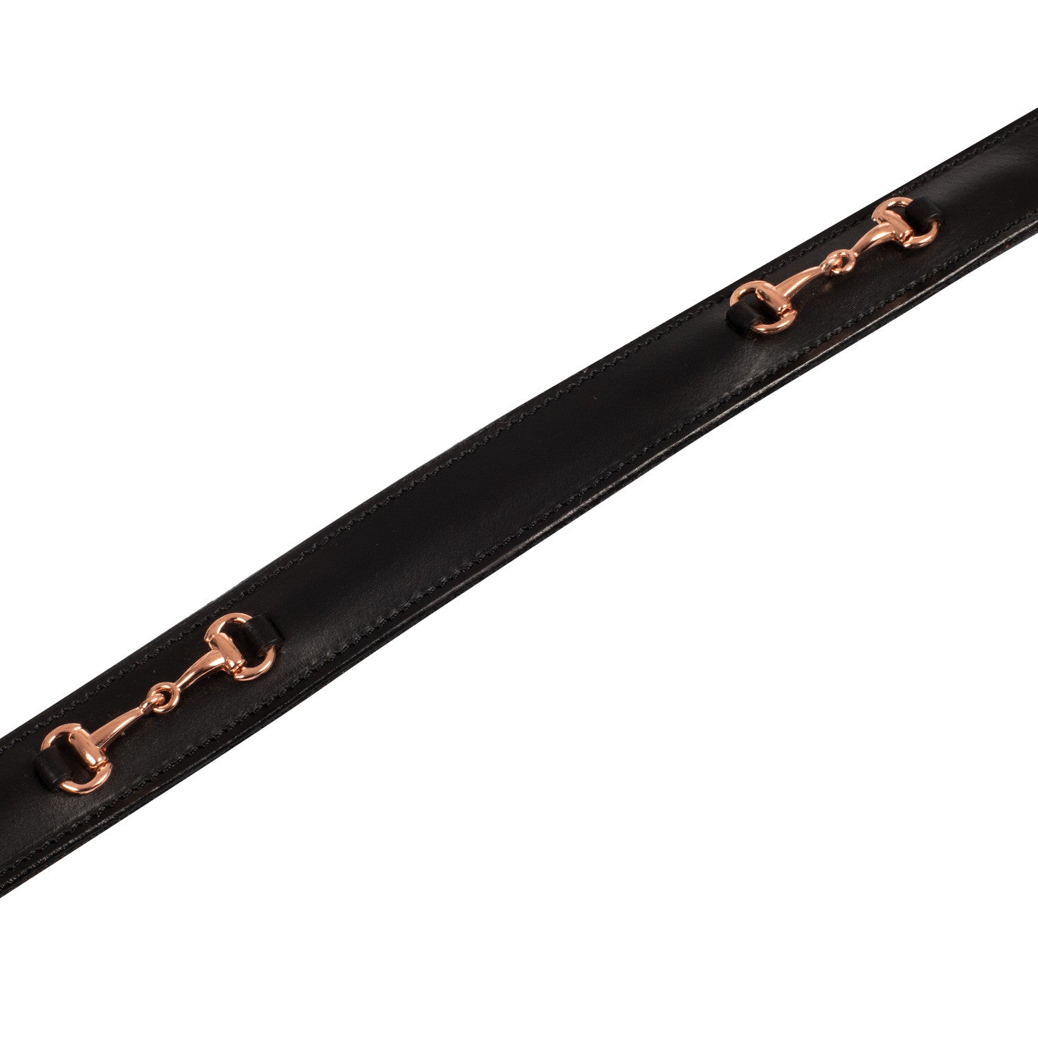 English belt with rose gold snaffle bits