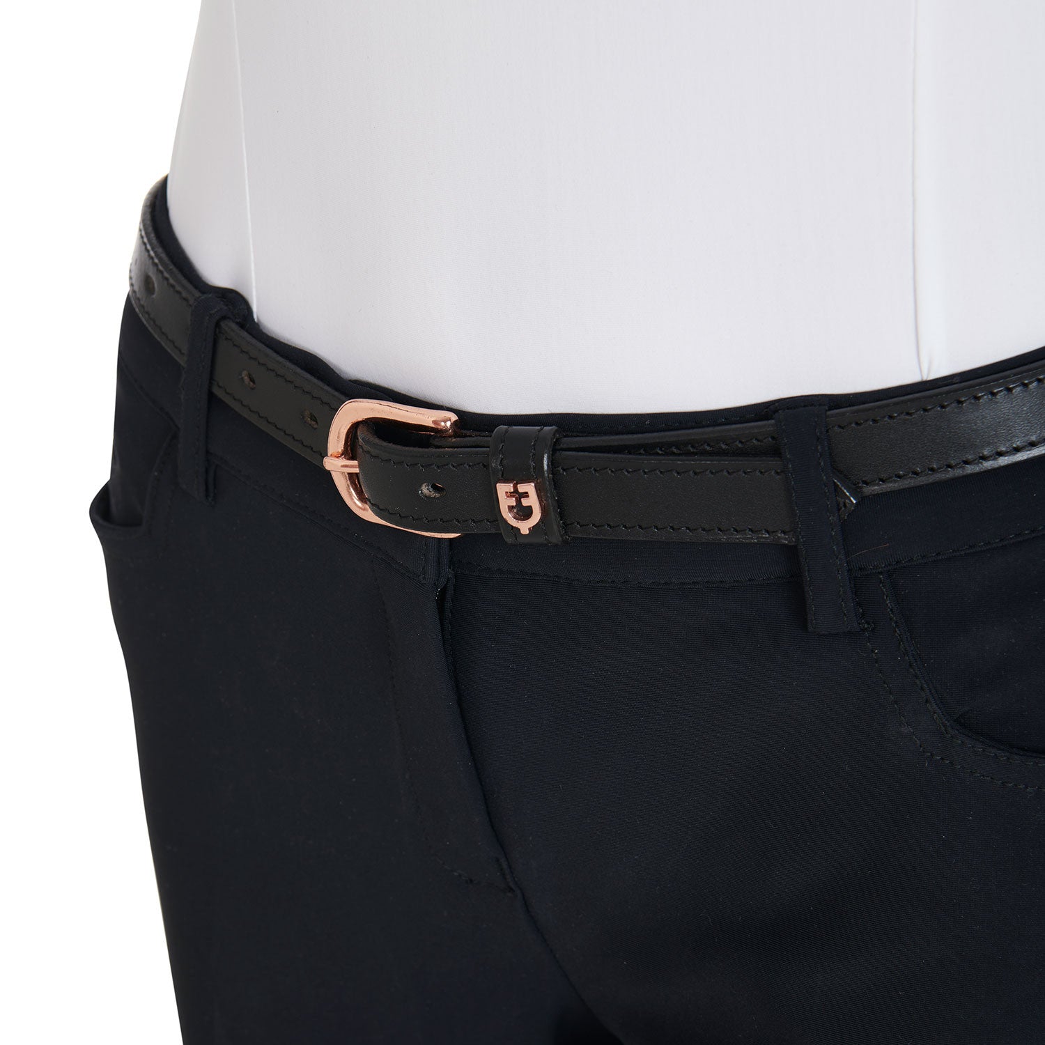 Leather belt with rose gold clincher