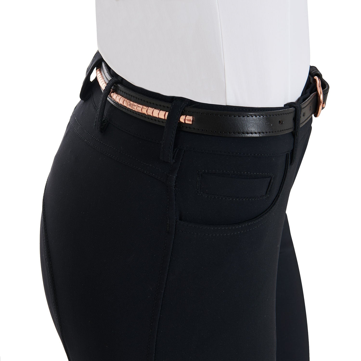 Leather belt with rose gold clincher