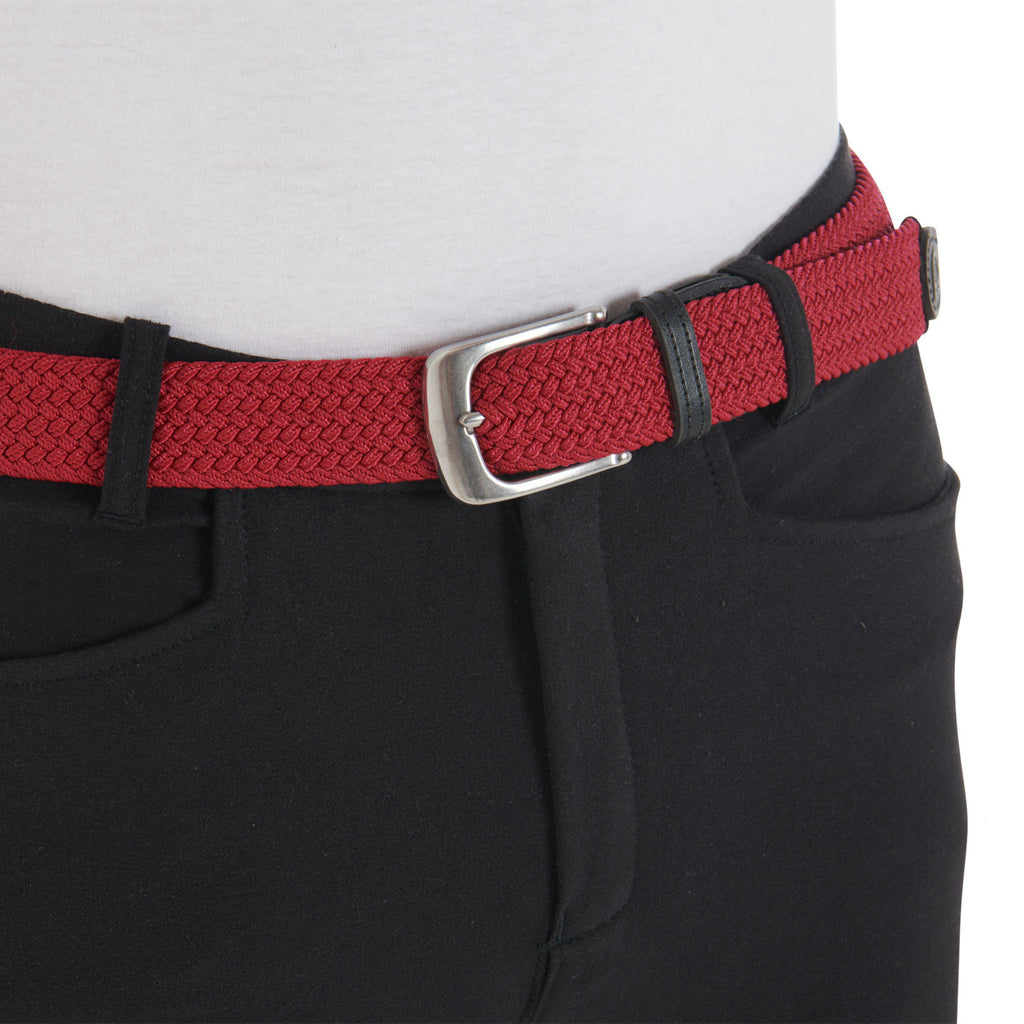 Elasticized belt crossed pattern
