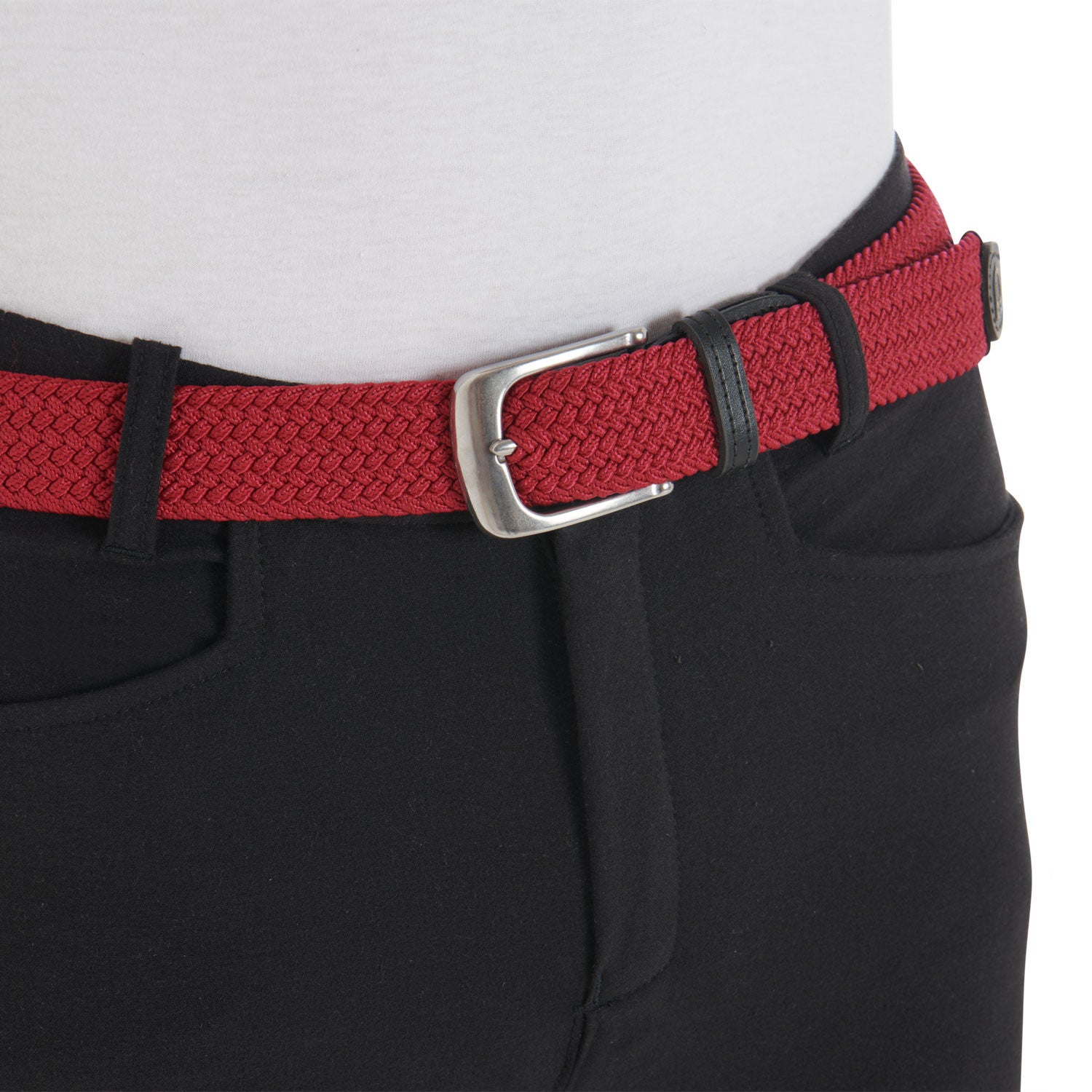 Elasticized belt crossed pattern