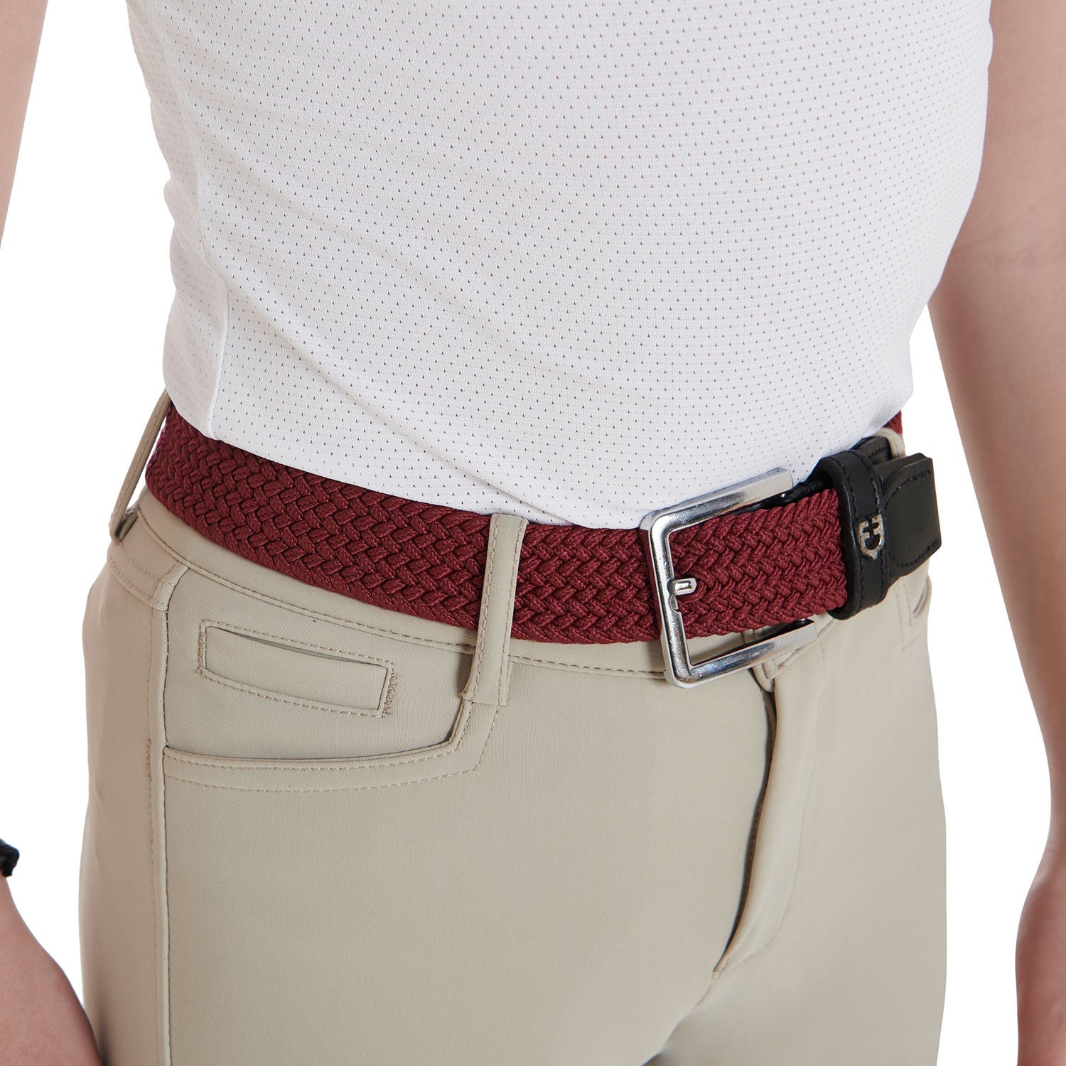 Elasticized kids belt crossed pattern