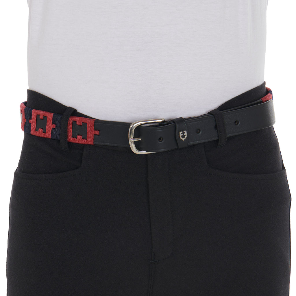Leather belt with geometric pattern