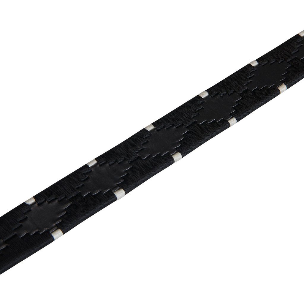 Leather belt with black and white embroidery