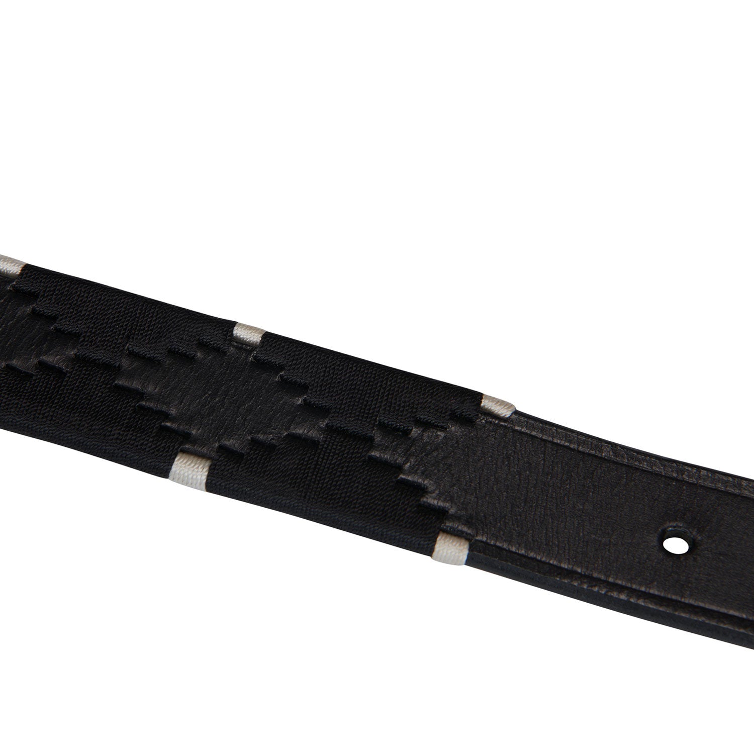 Leather belt with black and white embroidery