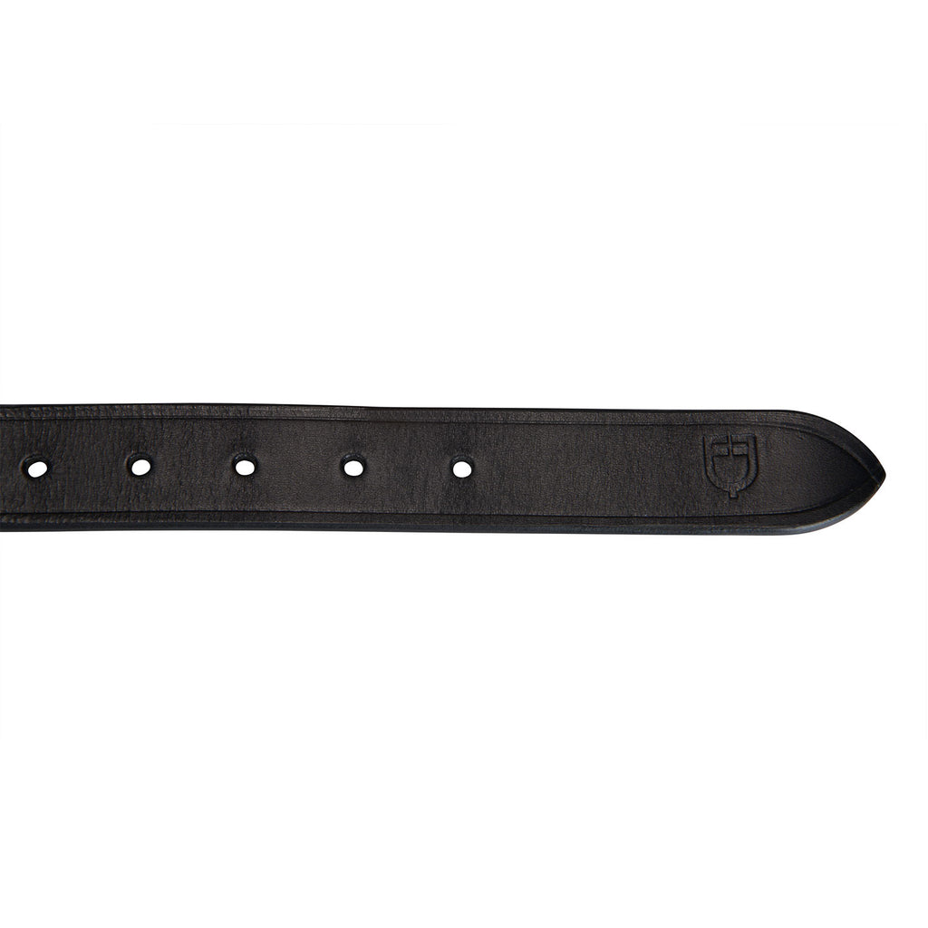 Leather belt with black and white embroidery