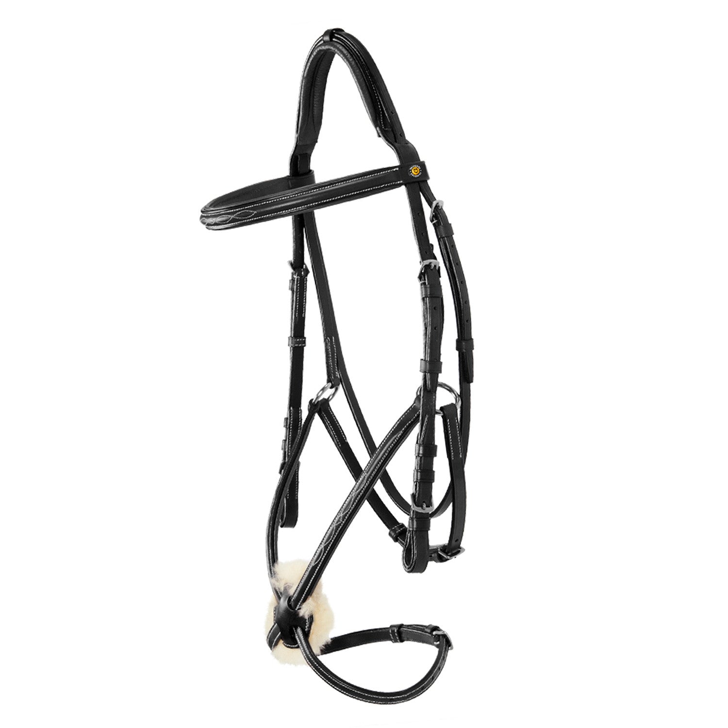 Bridle with mexican noseband and synthetic sheepskin